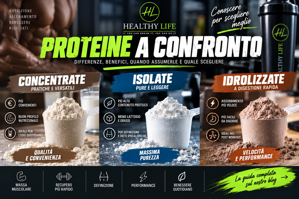 PROTEINE CONCENTRATE, ISOLATE O IDROLIZZATE: DIFFERENZE, BENEFICI E QUALE SCEGLIERE