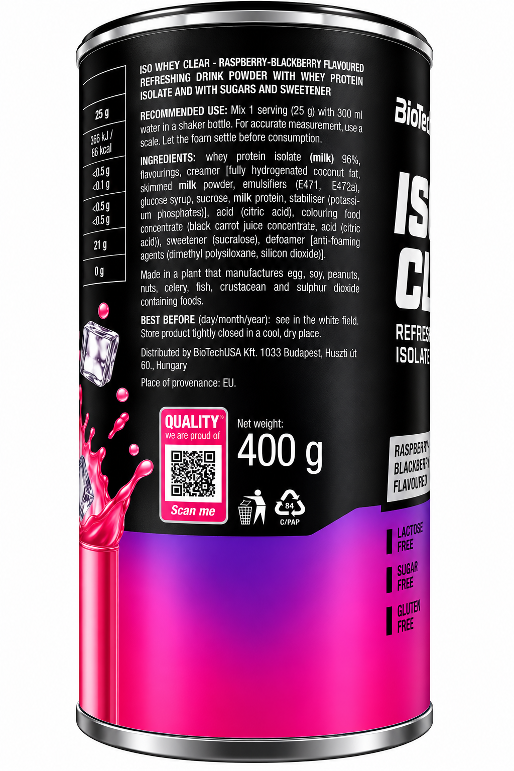 BIOTECHUSA ISO WHEY CLEAR – RASPBERRY & BLACKBERRY – 400 G