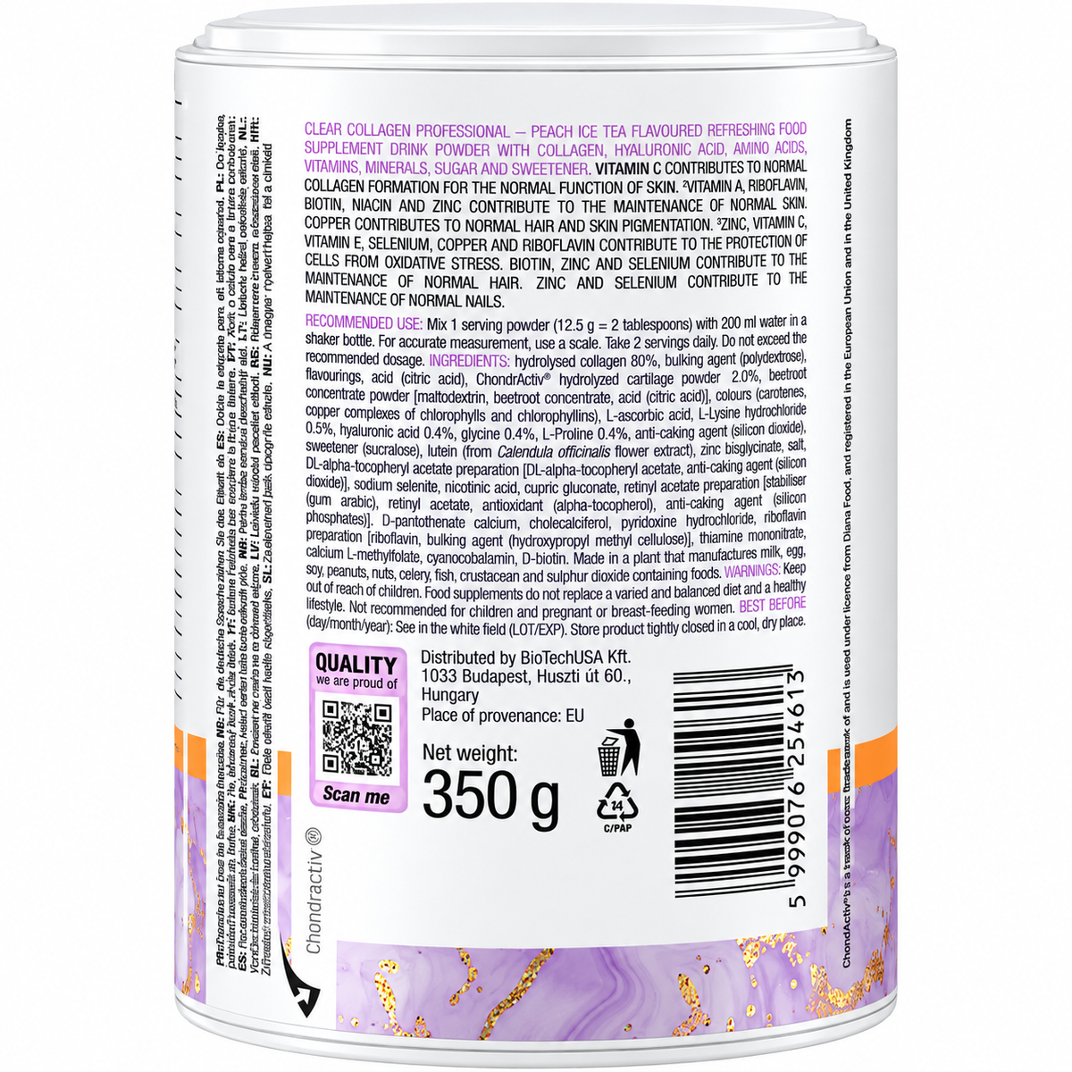 CLEAR COLLAGEN PROFESSIONAL BIOTECH USA – PEACH ICE TEA | 350 G