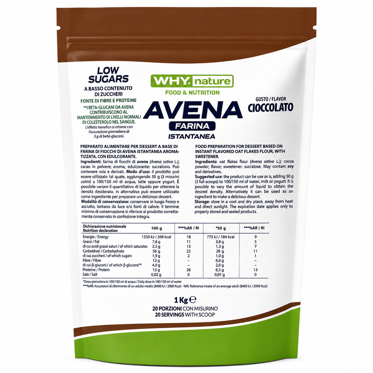 FARINA DI AVENA ISTANTANEA GUSTO CIOCCOLATO 1 KG