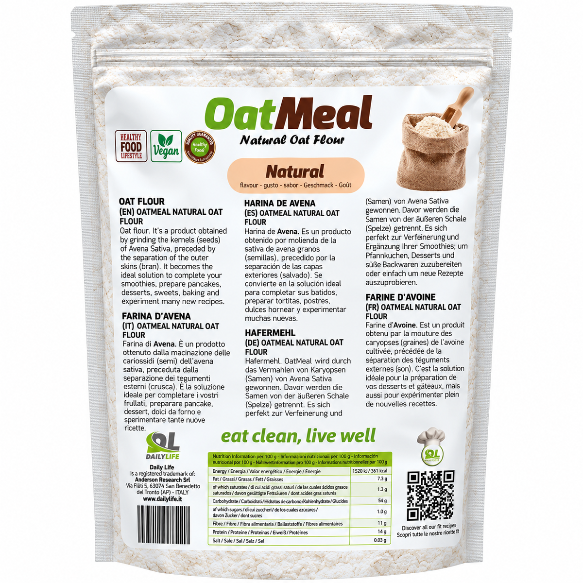 OATMEAL NATURAL OAT FLOUR – FARINA D’AVENA NATURALE