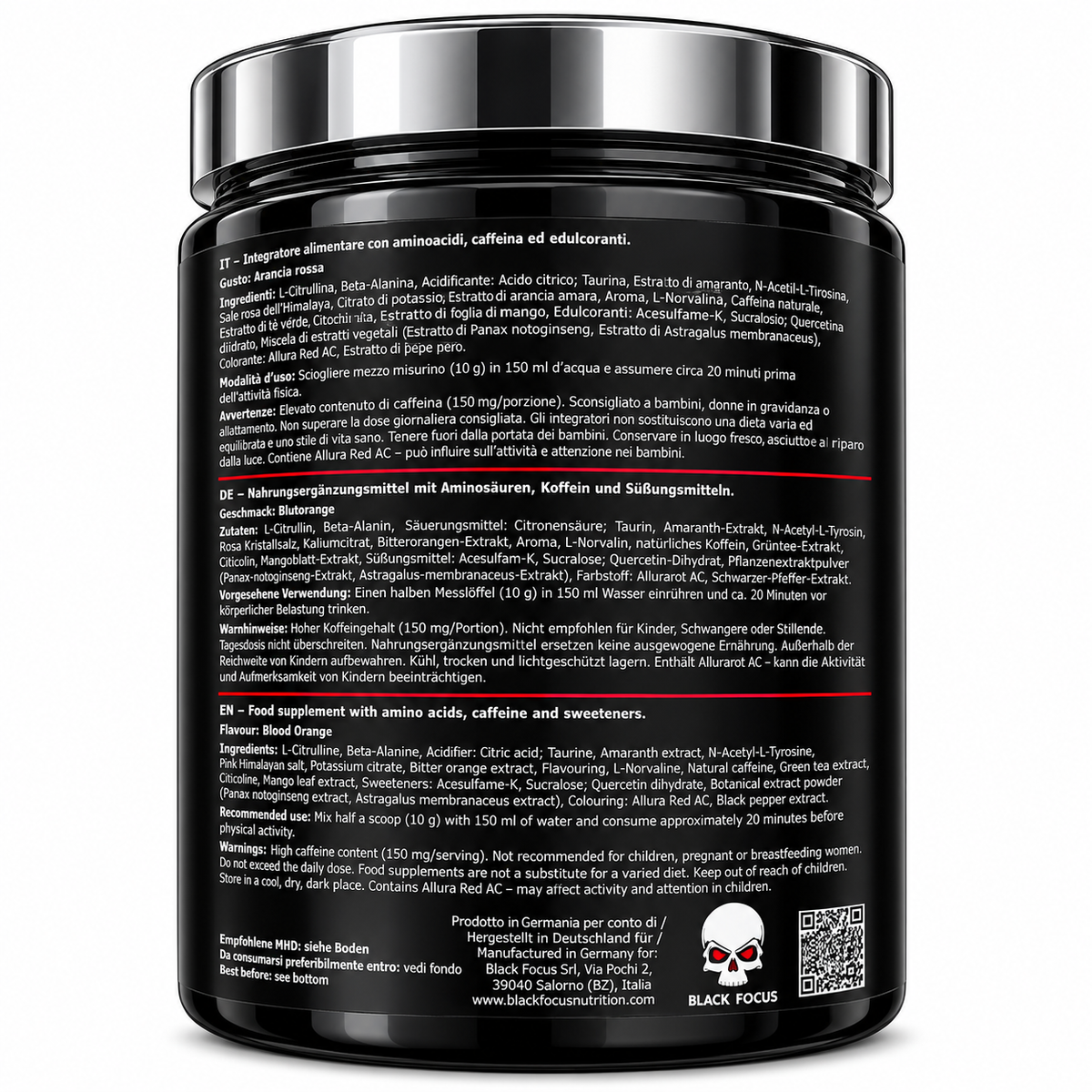BLACK FOCUS PRO 3.0 – PRE WORKOUT BOOSTER  – 400 G
