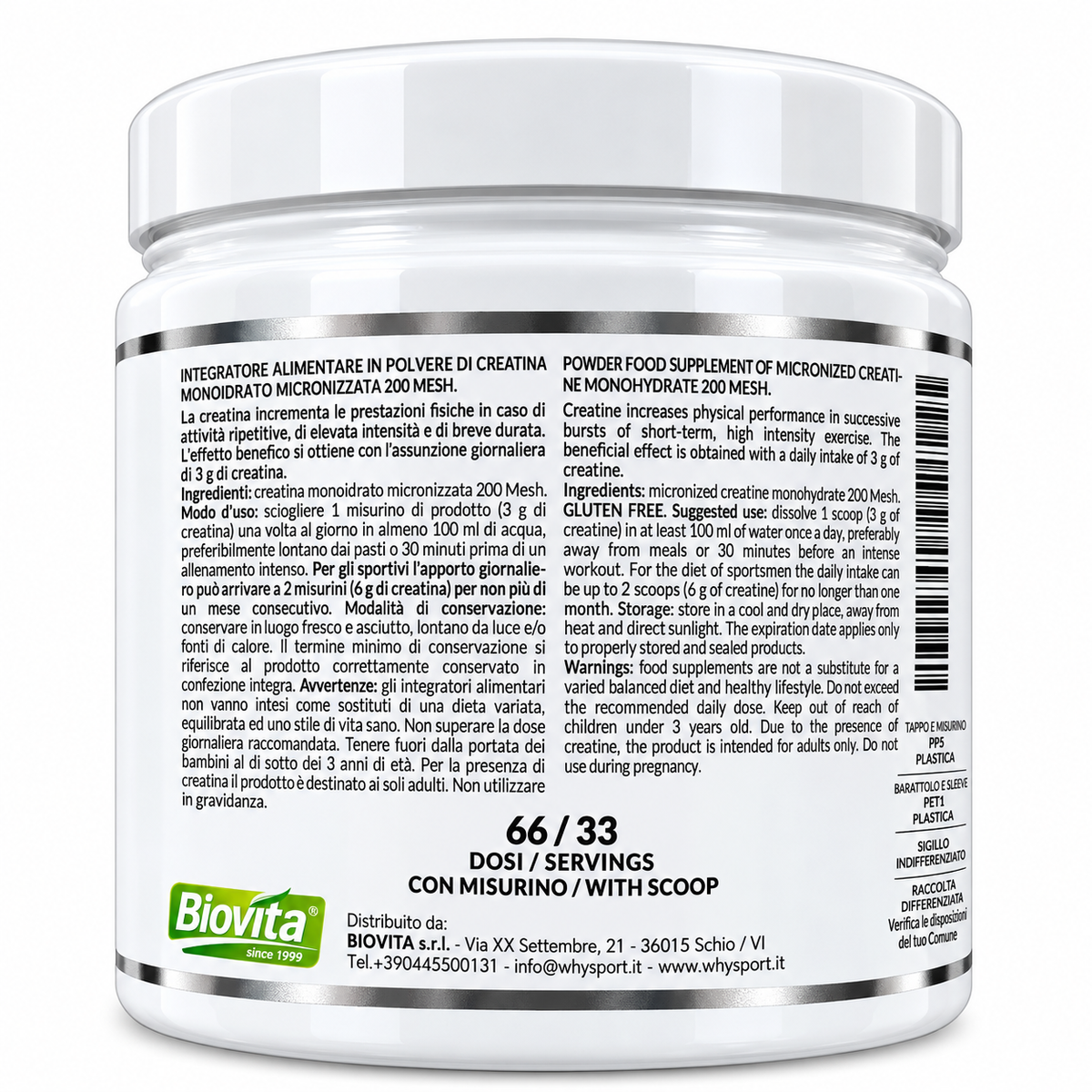 WHY SPORT CREATINA 200 MESH – 100% CREATINA MONOIDRATO MICRONIZZATA