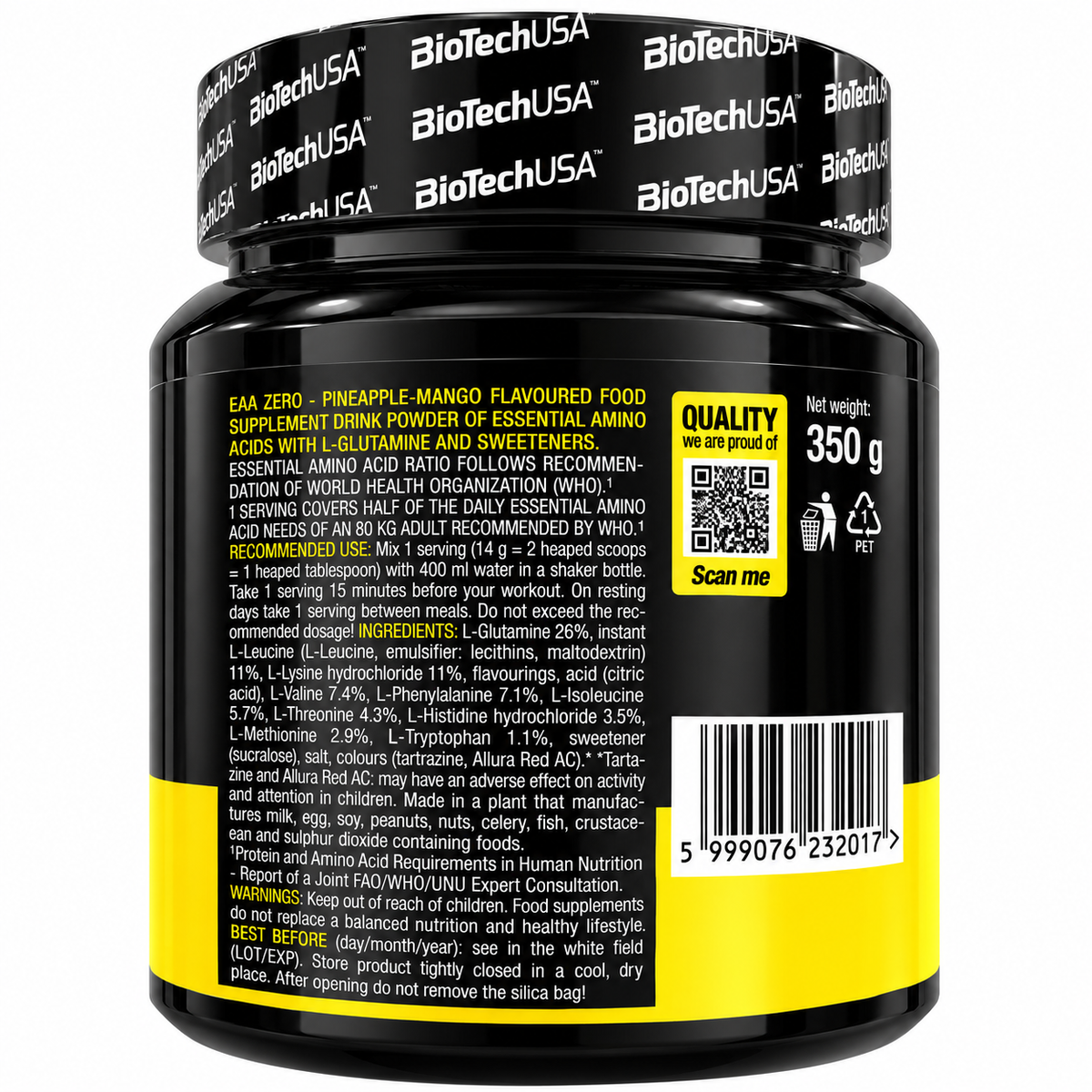 EAA ZERO 350 G – AMINOACIDI ESSENZIALI CON L-GLUTAMMINA | BIOTECHUSA