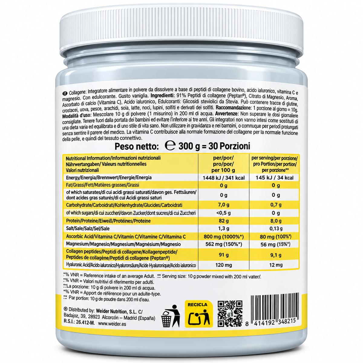 WEIDER COLLAGEN PEPTAN – COLLAGENE IN POLVERE GUSTO VANIGLIA 300 G