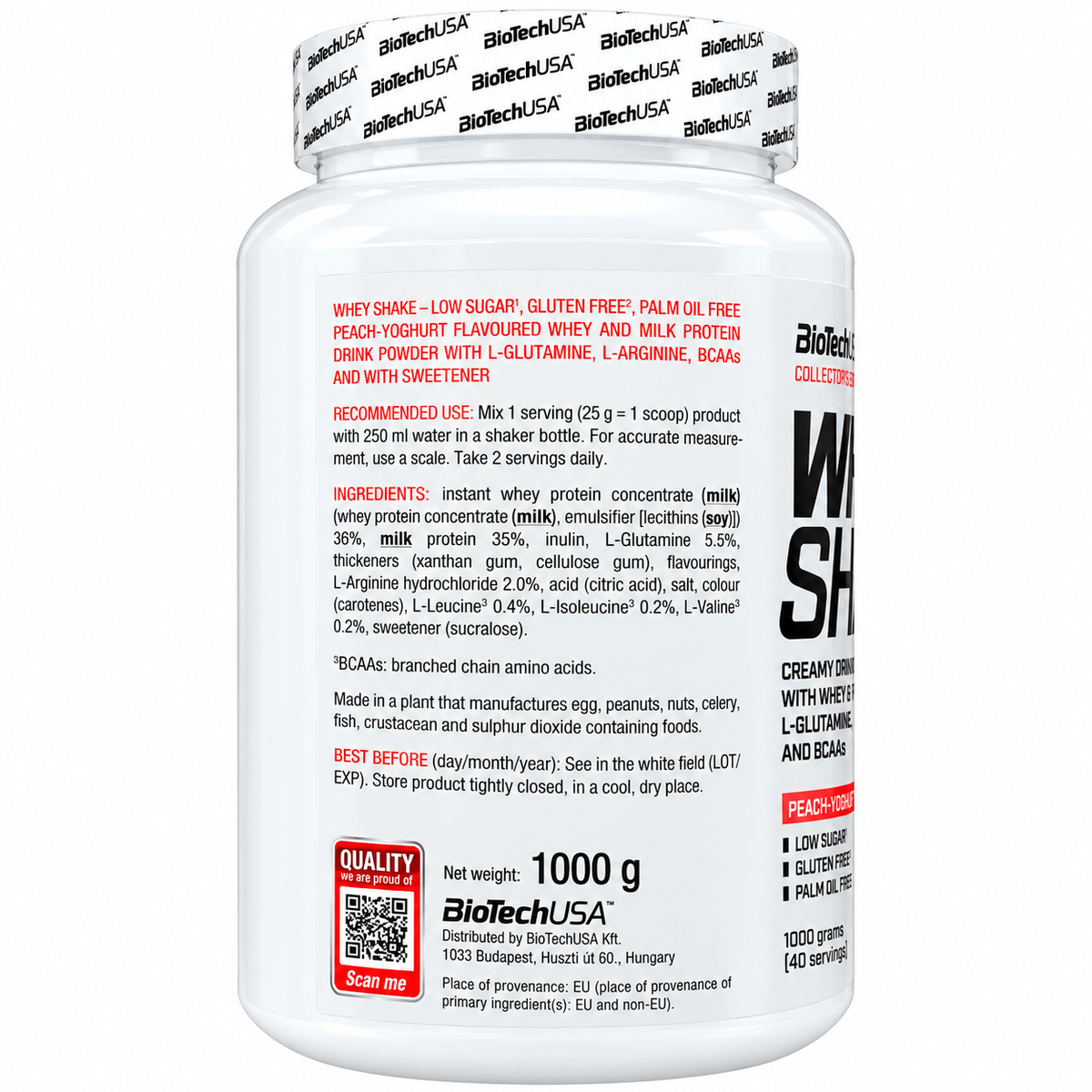 WHEY SHAKE 1000 G  PEACH-YOGURT + SHAKER OMAGGIO BIOTECHUSA