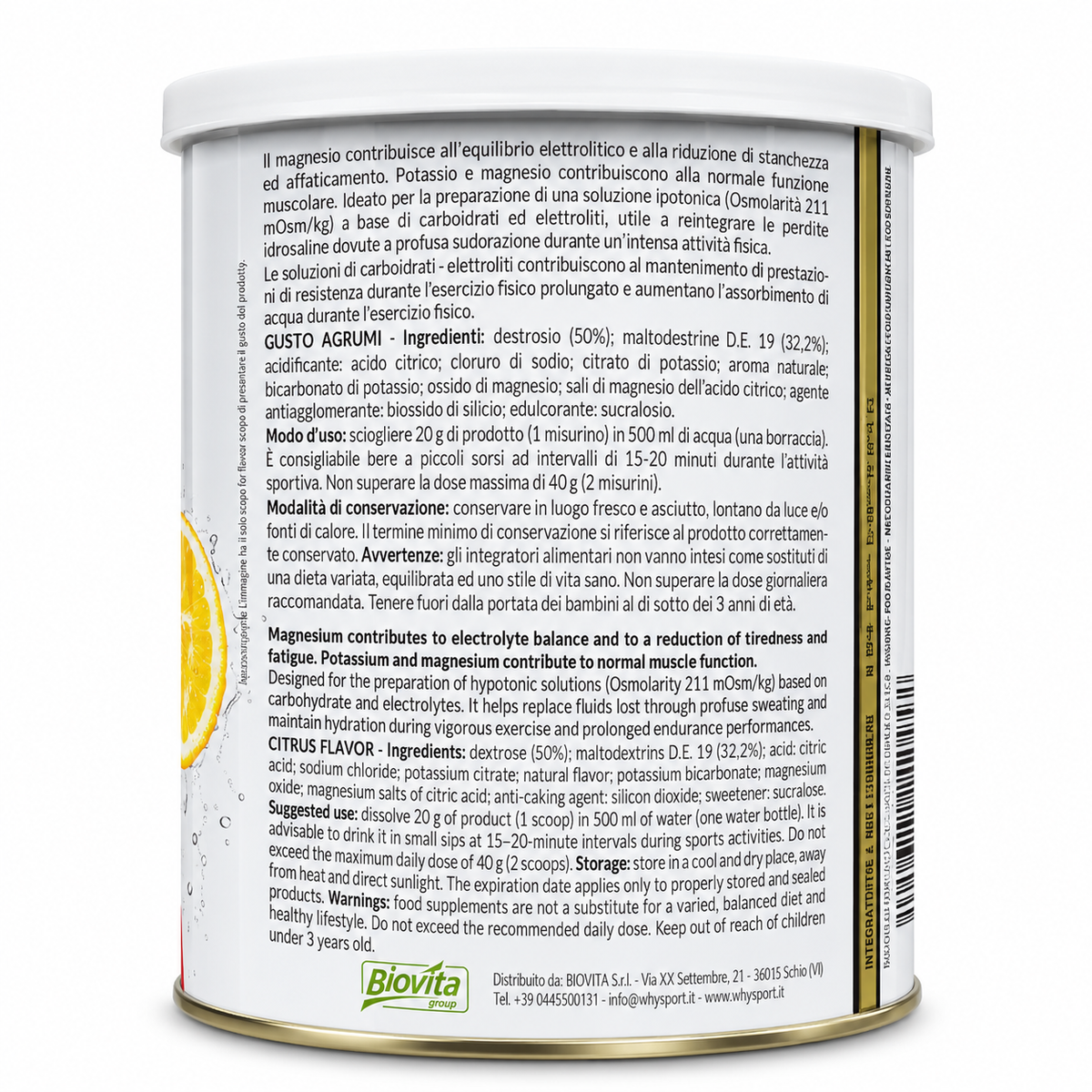 WHY SPORT MAGNESIO POTASSIO SPORT CON CARBOIDRATI 300 G – INTEGRATORE DI SALI MINERALI GUSTO AGRUMI