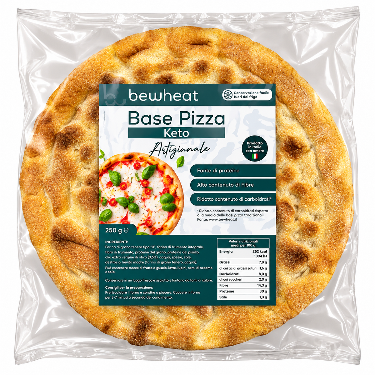 BASE PIZZA KETO BEWHEAT 250 G – ARTIGIANALE, PROTEICA E RICCA DI FIBRE