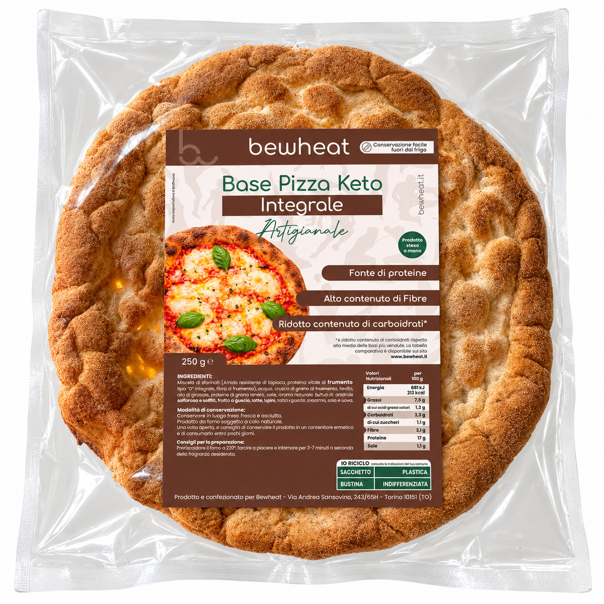 BASE PIZZA KETO INTEGRALE BEWHEAT 250 G