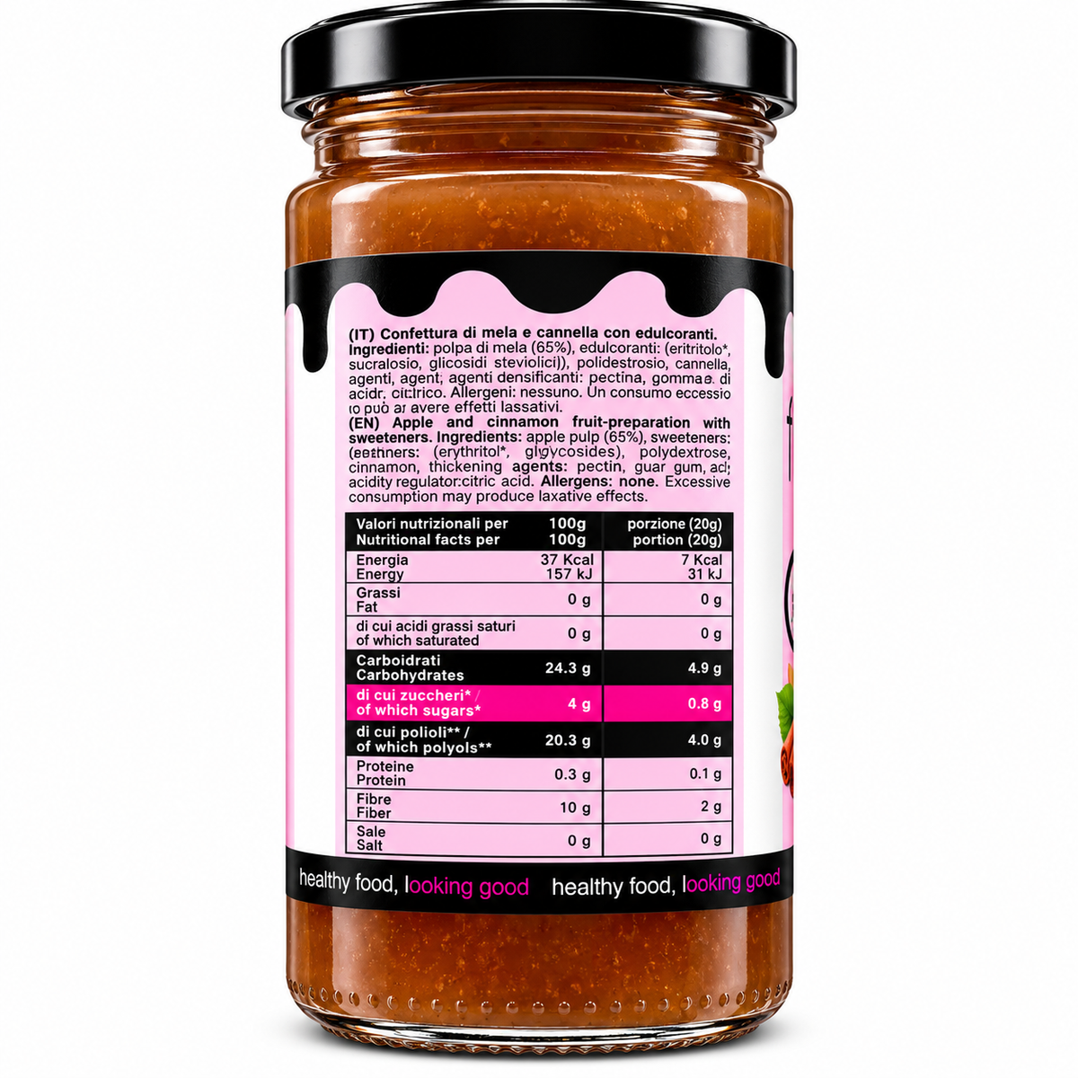 FITPORN – CONFETTURA DI FRUTTA CON EDULCORANTI GUSTO MELA E CANNELLA