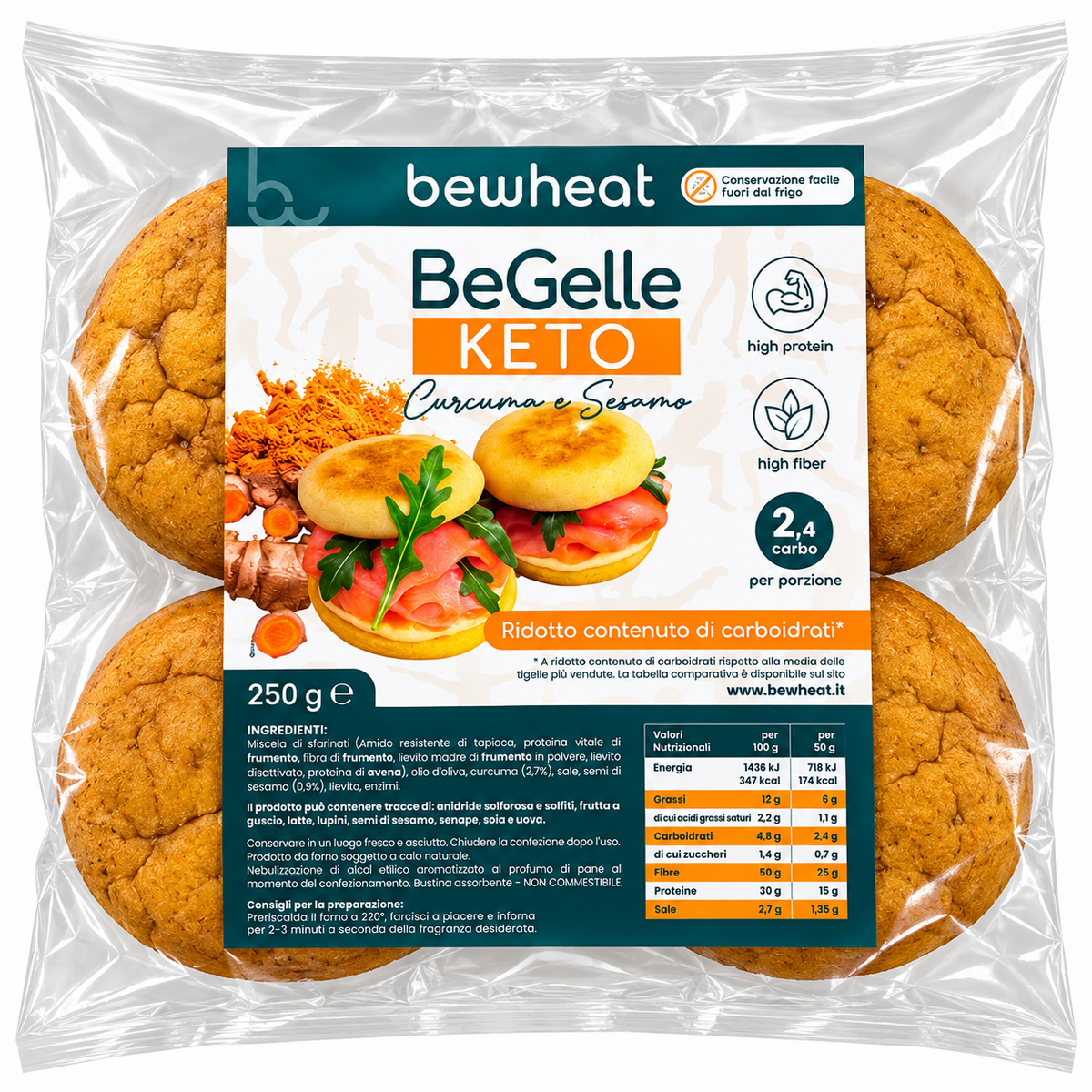 BEGELLE KETO BEWHEAT 250 G – CURCUMA E SESAMO | BUN PROTEICI E RICCHI DI FIBRE