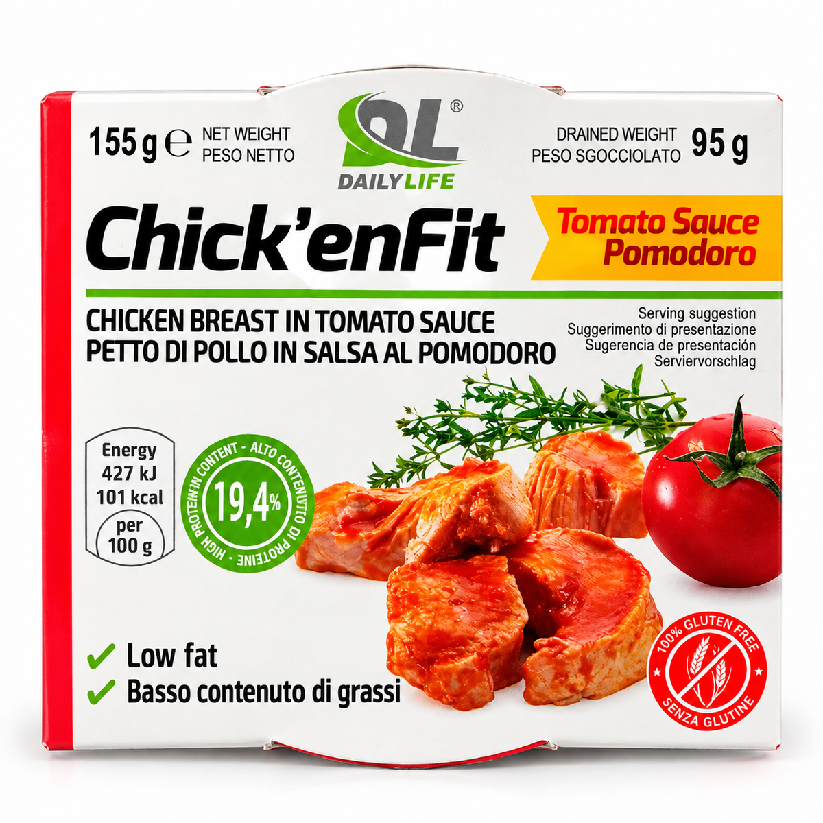 DAILY LIFE CHICK’ENFIT TOMATO SAUCE 155 G – PETTO DI POLLO IN SALSA DI POMODORO AD ALTO CONTENUTO PROTEICO