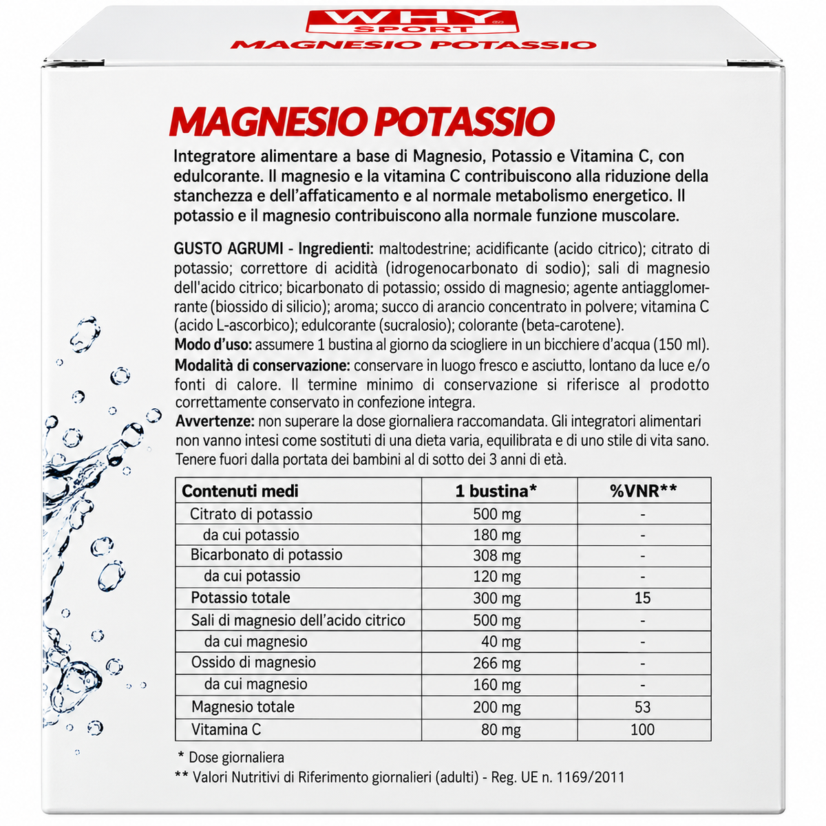 MAGNESIO POTASSIO WHY SPORT CON VITAMINA C – 30 BUSTINE – MG-K FORMULA