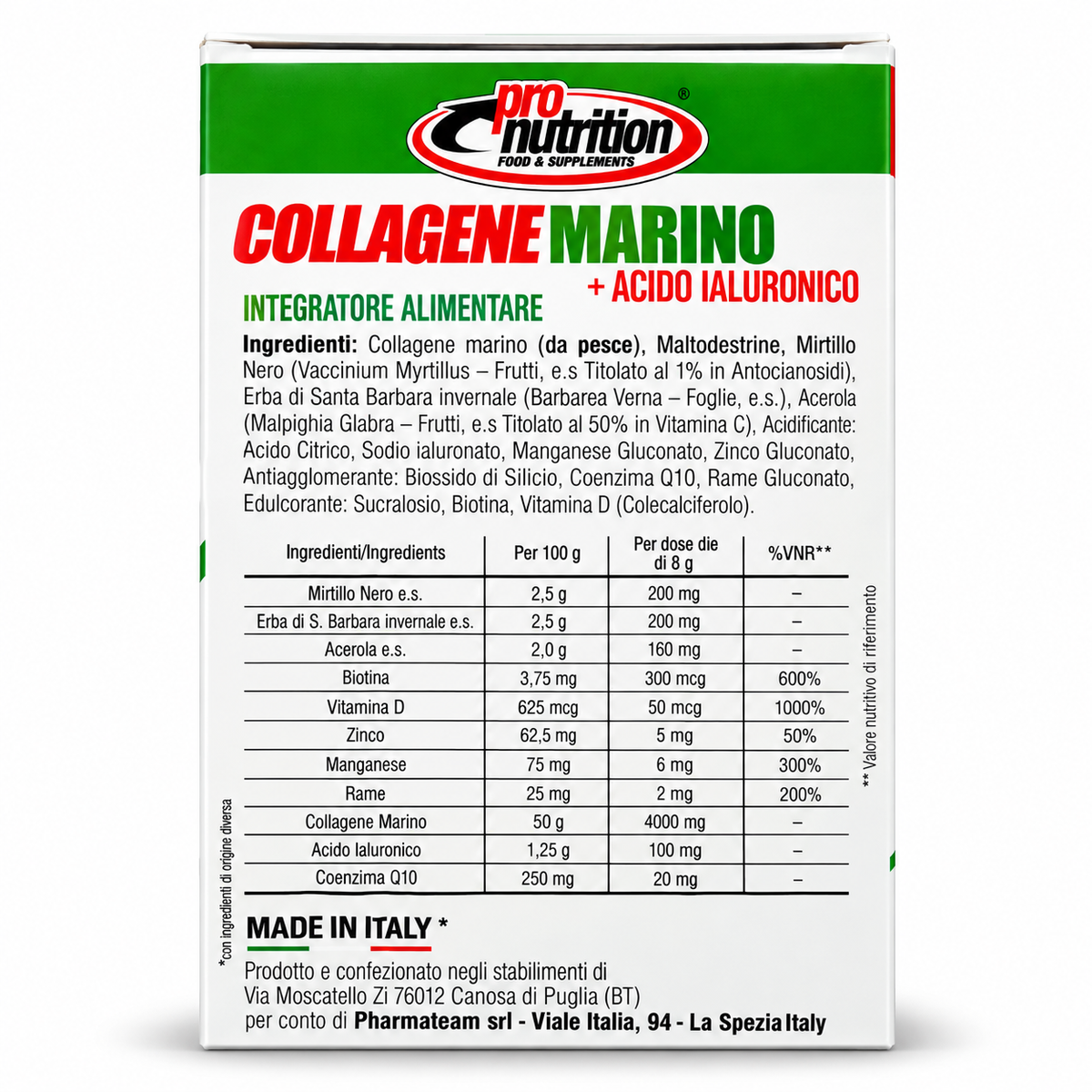 COLLAGENE MARINO + ACIDO IALURONICO PRONUTRITION – 20 BUSTINE GUSTO MIRTILLO