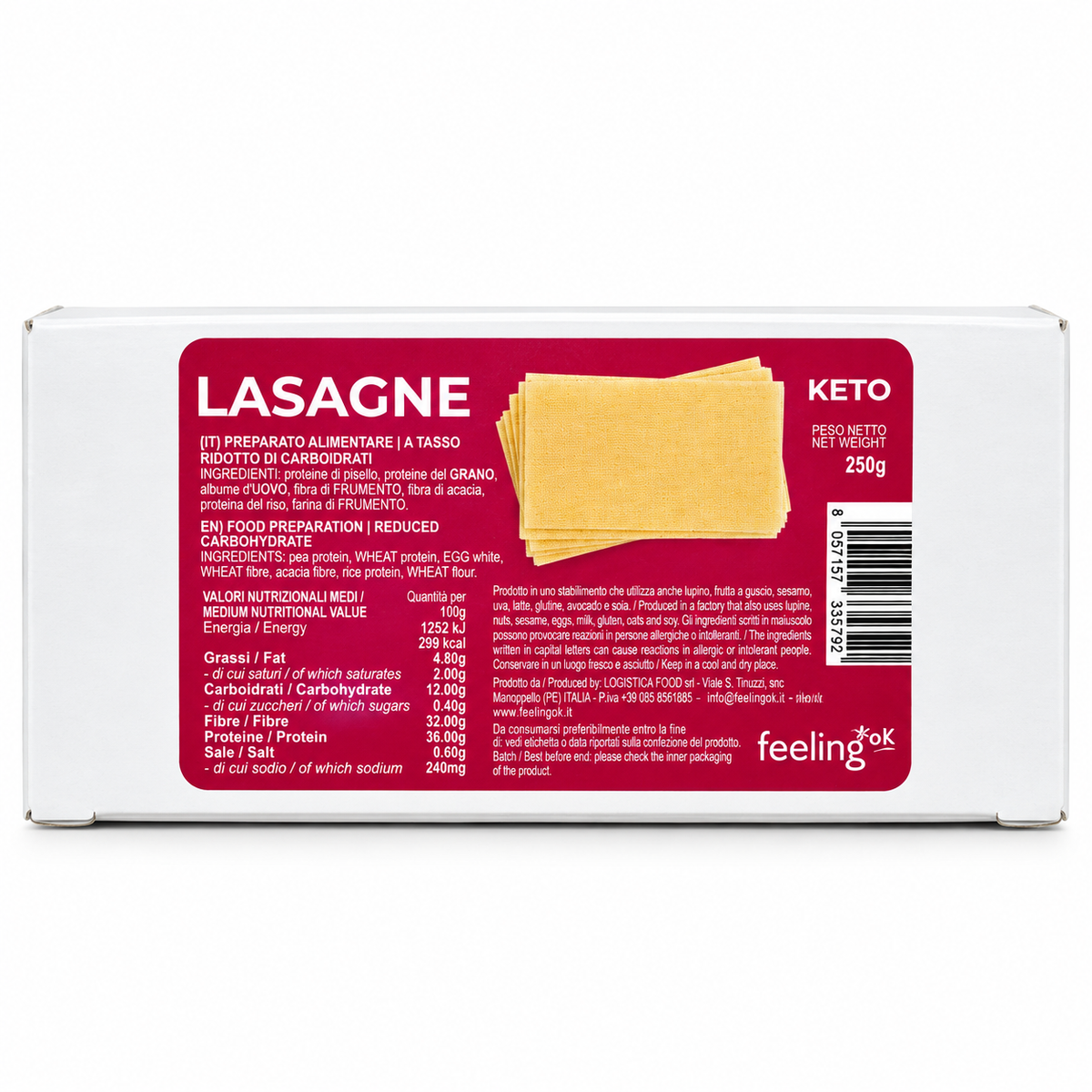 LASAGNE KETO A RIDOTTO CONTENUTO DI CARBOIDRATI – 250 G FEELINGOK