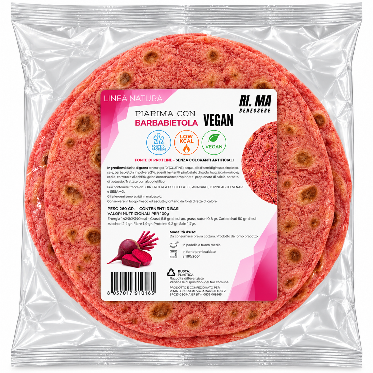 PIADINA VEGANA CON BARBABIETOLA 3 BASI 260 G  – RIMA BENESSERE