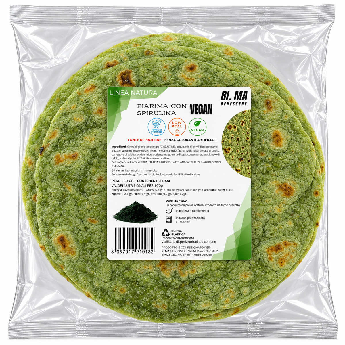 PIADINA VEGANA CON SPIRULINA 3 BASI 260 G – RIMA BENESSERE