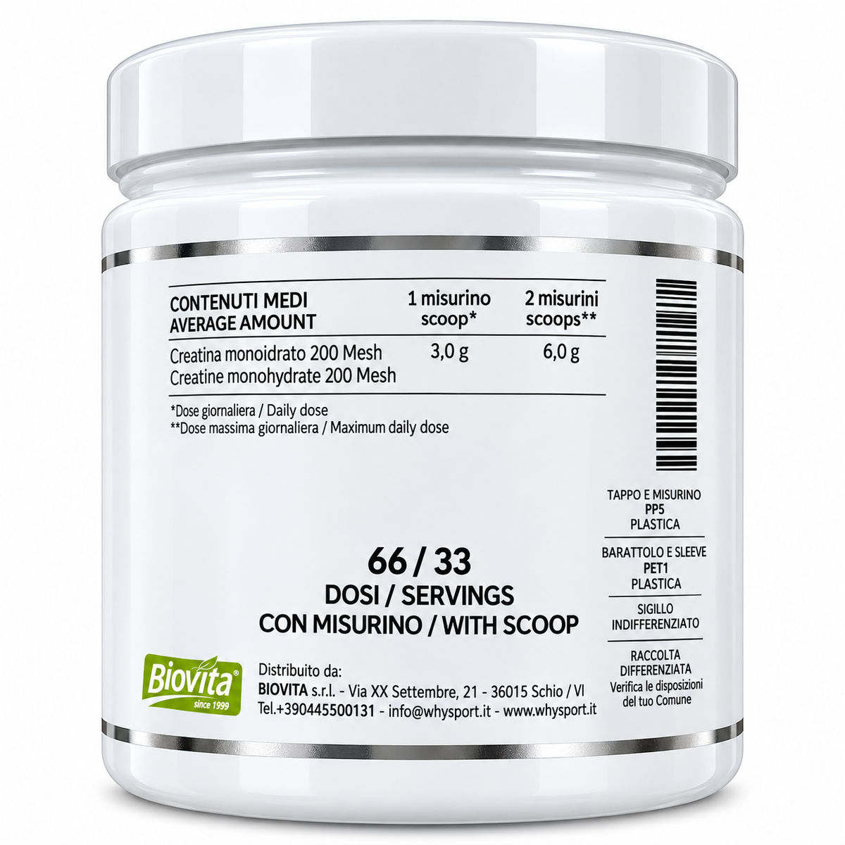 WHY SPORT CREATINA 200 MESH – 100% CREATINA MONOIDRATO MICRONIZZATA