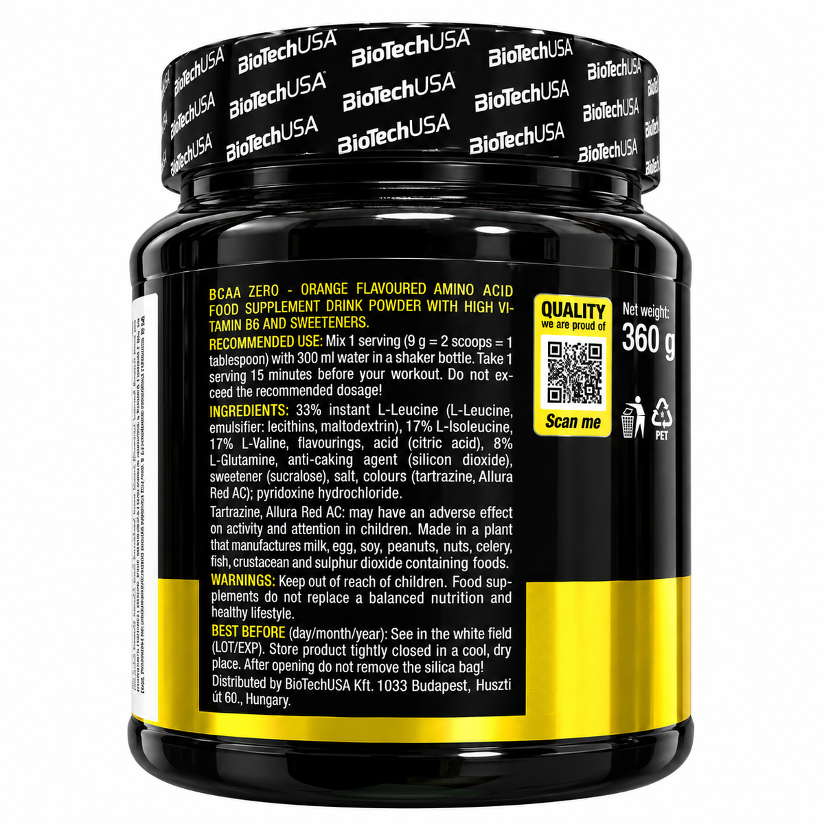 BIOTECHUSA BCAA ZERO ORANGE 360 G – BCAA IN POLVERE CON GLUTAMMINA E VITAMINA B6
