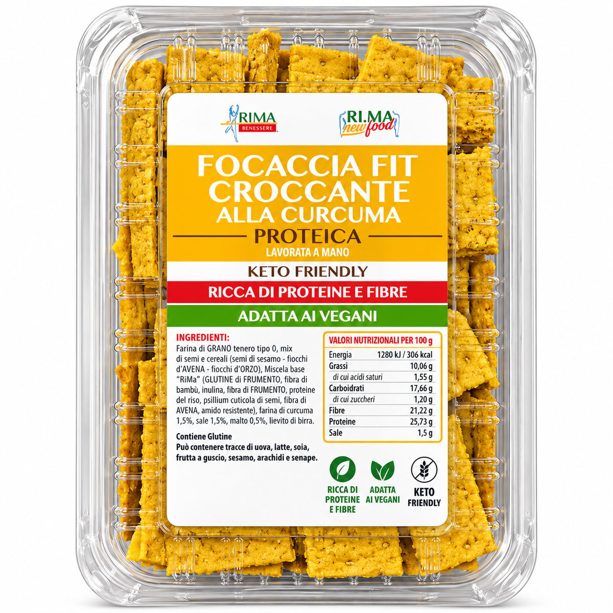 FOCACCIA FIT CROCCANTE PROTEICA CURCUMA 150 G – RIMA BENESSERE