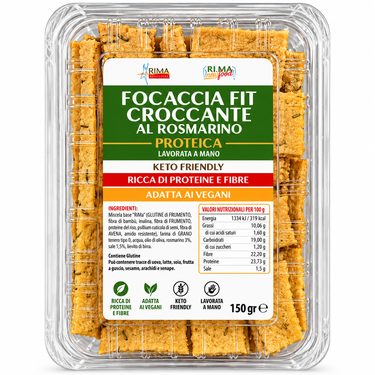 FOCACCIA FIT CROCCANTE PROTEICA ROSMARINO 150 G – RIMA BENESSERE