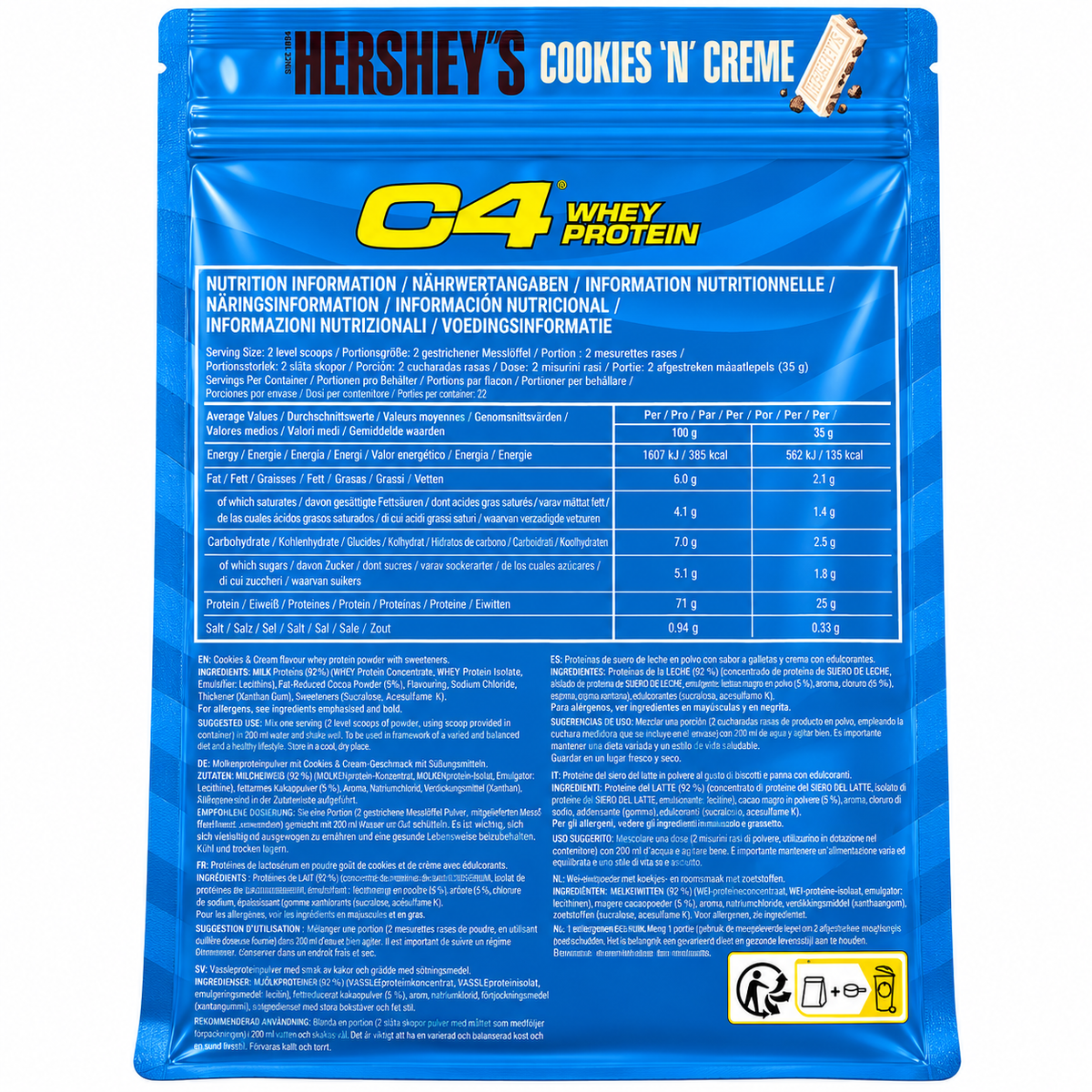 C4 WHEY PROTEIN HERSHEY’S COOKIES ’N’ CREME 770 G – 25 G DI PROTEINE