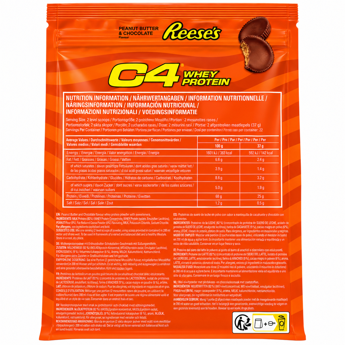 C4 WHEY PROTEIN REESE’S PEANUT BUTTER & CHOCOLATE 814 G – 25 G DI PROTEINE