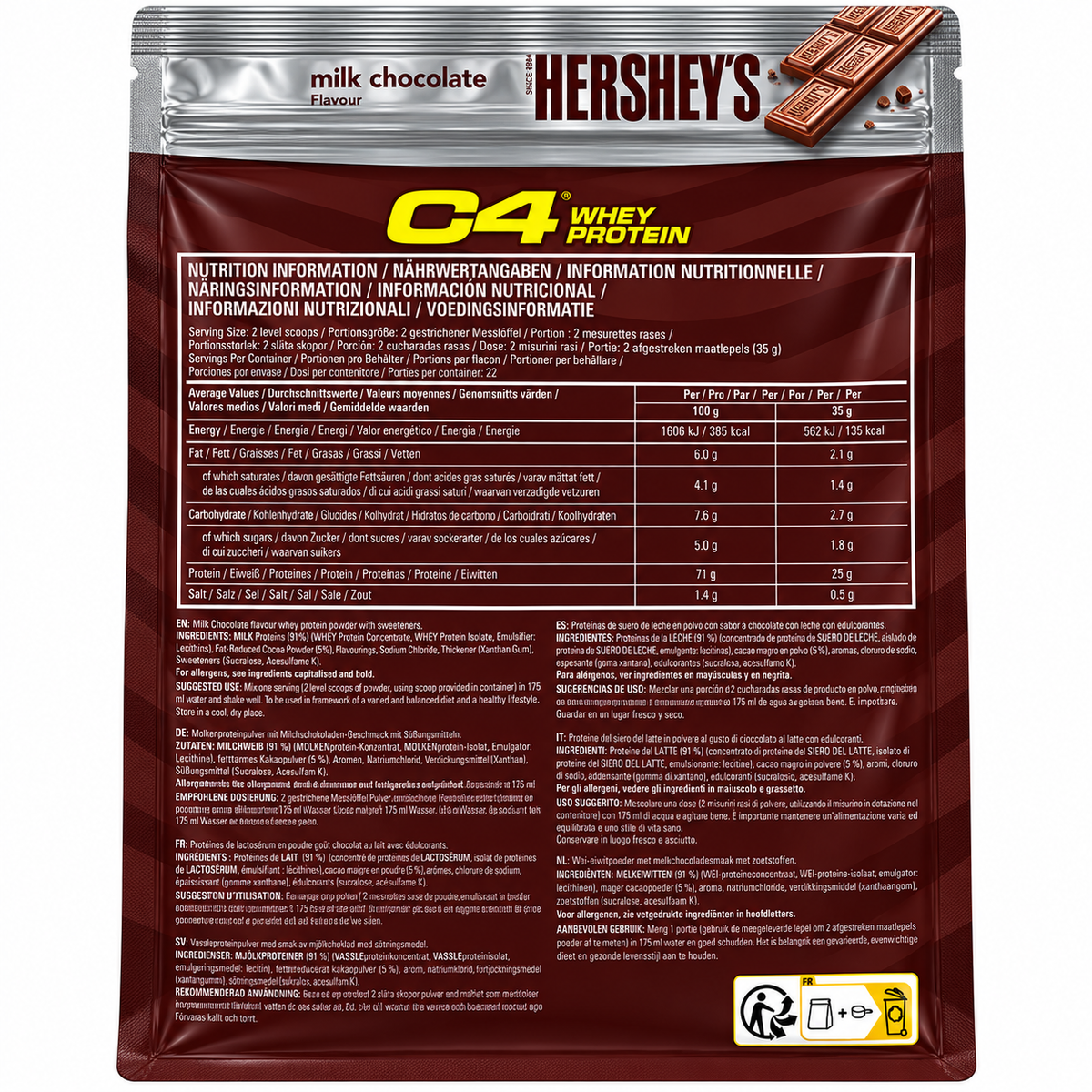 C4 WHEY PROTEIN HERSHEY’S MILK CHOCOLATE 770 G – 25 G DI PROTEINE