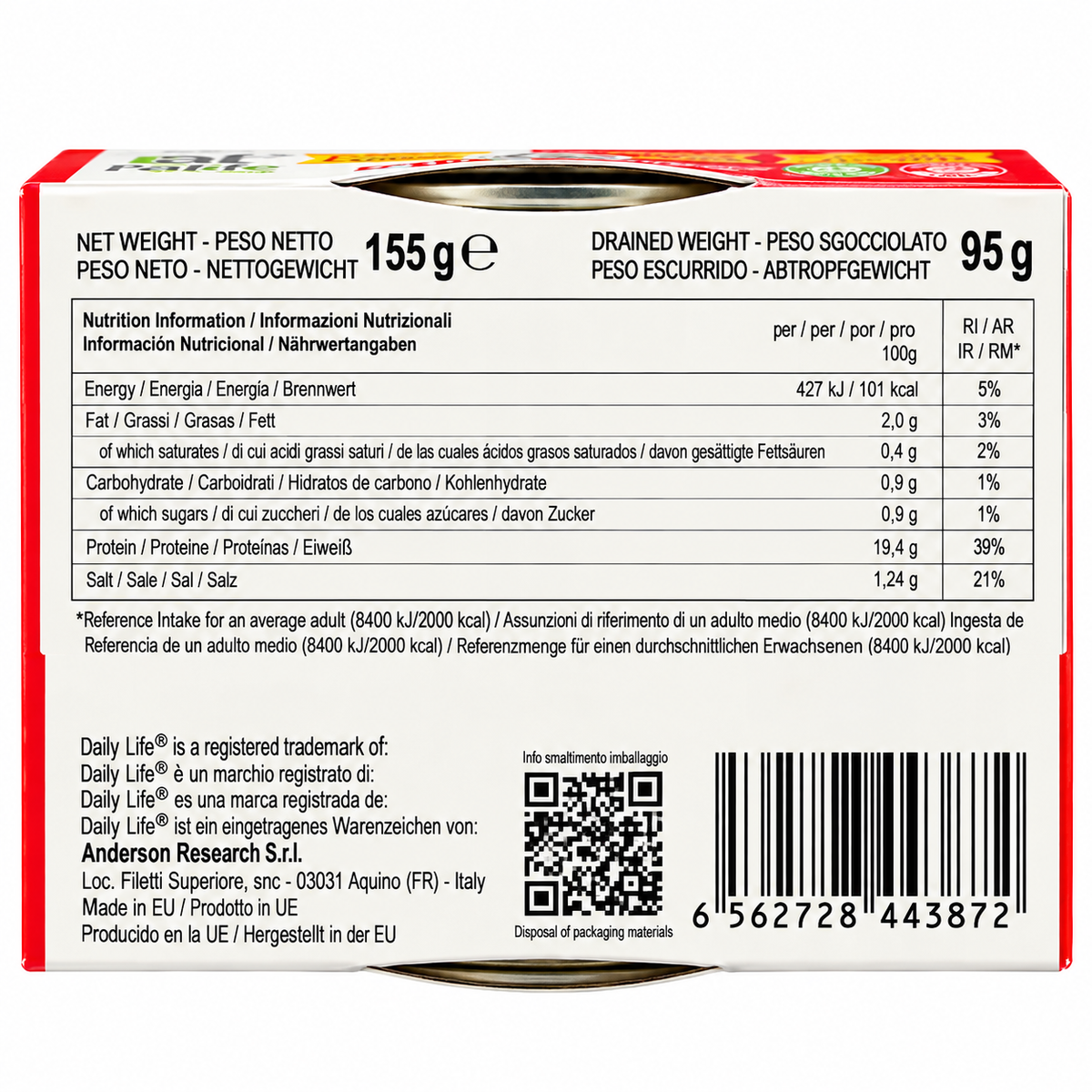DAILY LIFE CHICK’ENFIT TOMATO SAUCE 155 G – PETTO DI POLLO IN SALSA DI POMODORO AD ALTO CONTENUTO PROTEICO