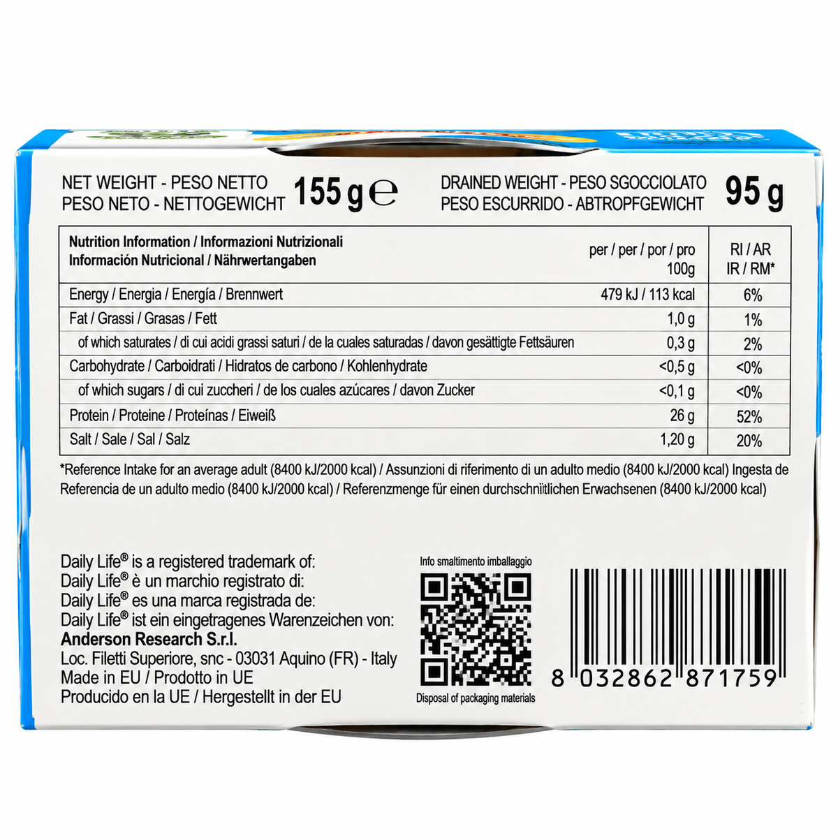 DAILY LIFE CHICK’ENFIT NATURAL 155 G – PETTO DI POLLO AL NATURALE AD ALTO CONTENUTO PROTEICO