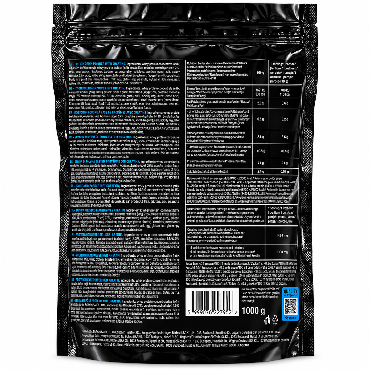 BIOTECHUSA PROTEIN POWER 1000 G GUSTO CIOCCOLATO– PROTEINE IN POLVERE CON CREATINA