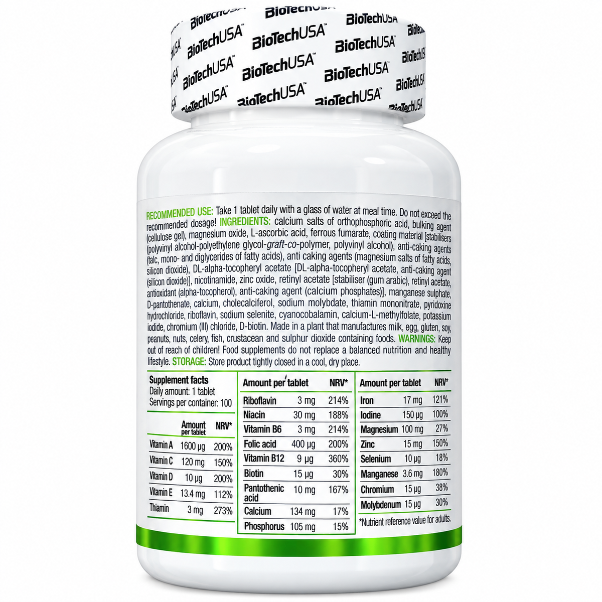 BIOTECHUSA ONE-A-DAY – MULTIVITAMINICO CON CALCIO E L-METILFOLATO – 100 COMPRESSE