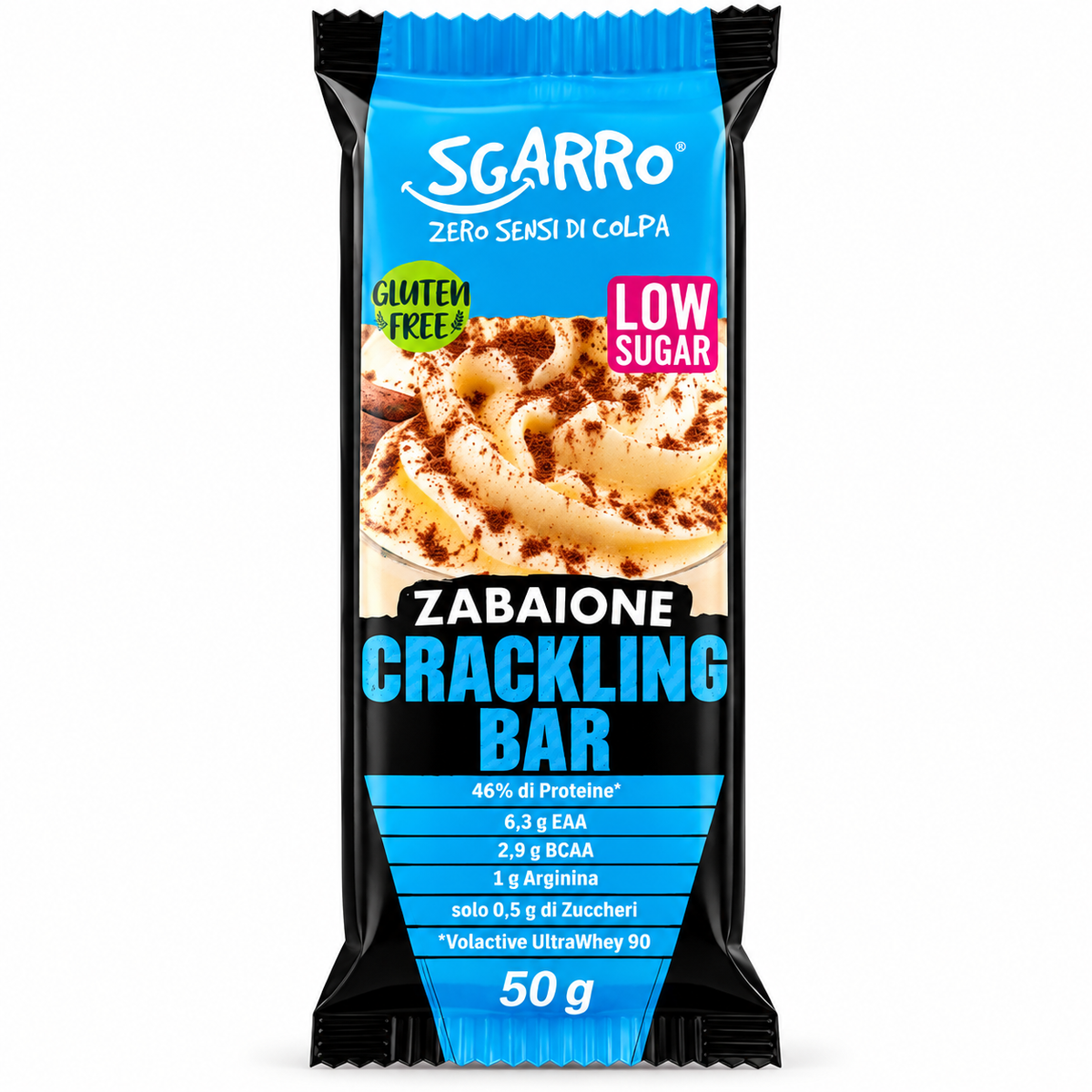 SGARRO ZABAIONE CRACKLING BAR 50 G – BARRETTA PROTEICA CON EAA E BCAA