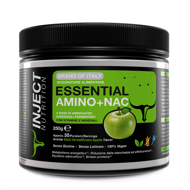 ESSENTIAL AMINO + NAC 250 G – AMINOACIDI ESSENZIALI CON NAC, VITAMINE E MINERALI – INJECT NUTRITION