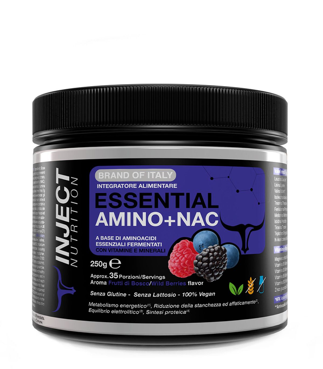 ESSENTIAL AMINO + NAC 250 G – AMINOACIDI ESSENZIALI CON NAC, VITAMINE E MINERALI – INJECT NUTRITION