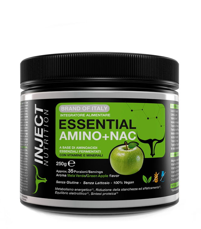ESSENTIAL AMINO + NAC 250 G – AMINOACIDI ESSENZIALI CON NAC, VITAMINE E MINERALI – INJECT NUTRITION